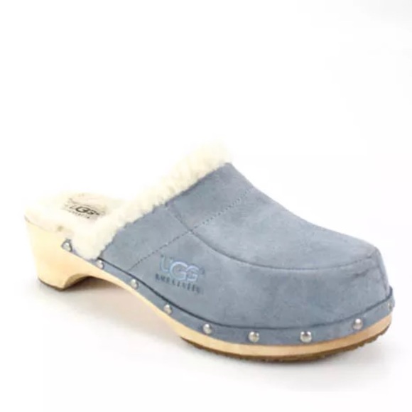 blue suede clogs